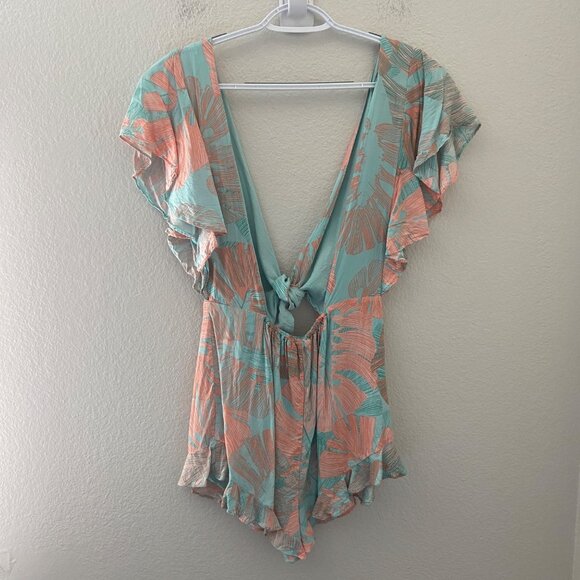 L' SPACE Connie Romper In Bungalow Palm Print Multicolor Lightweight Sz SP - Picture 5 of 7